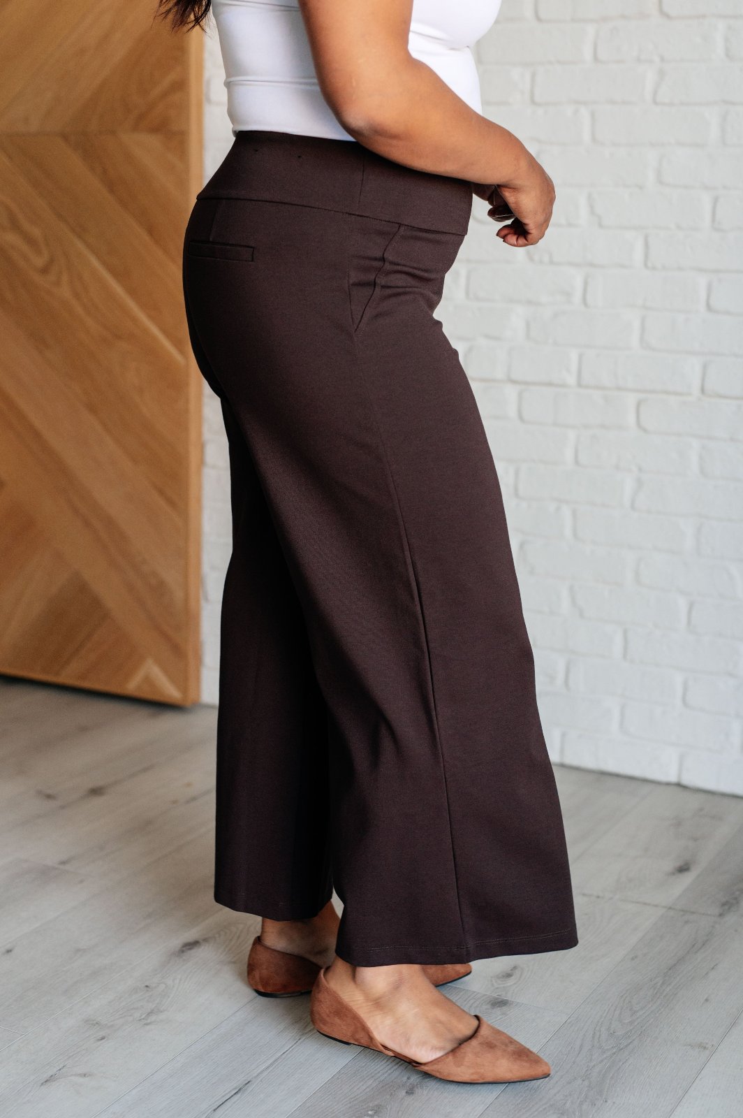 plus size Magic Wide Leg Crop Pants in Brown side