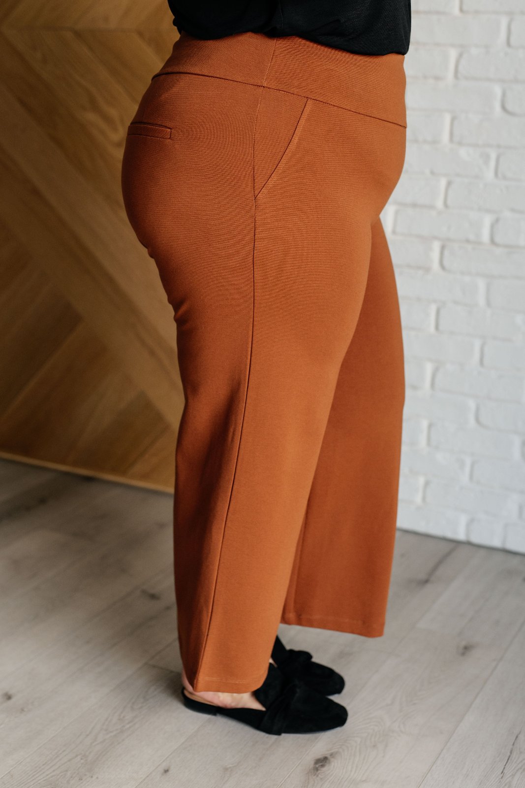 Plus Size Magic Wide Leg Crop Pants in Rust