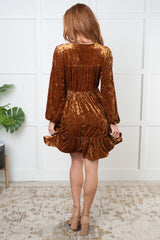 Copper Crushed Velvet Dress