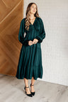 Satin Tiered Maxi Dress in Hunter Green