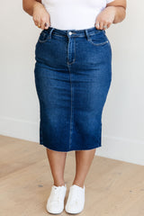 Judy Blue Dark Wash Denim Midi Skirt