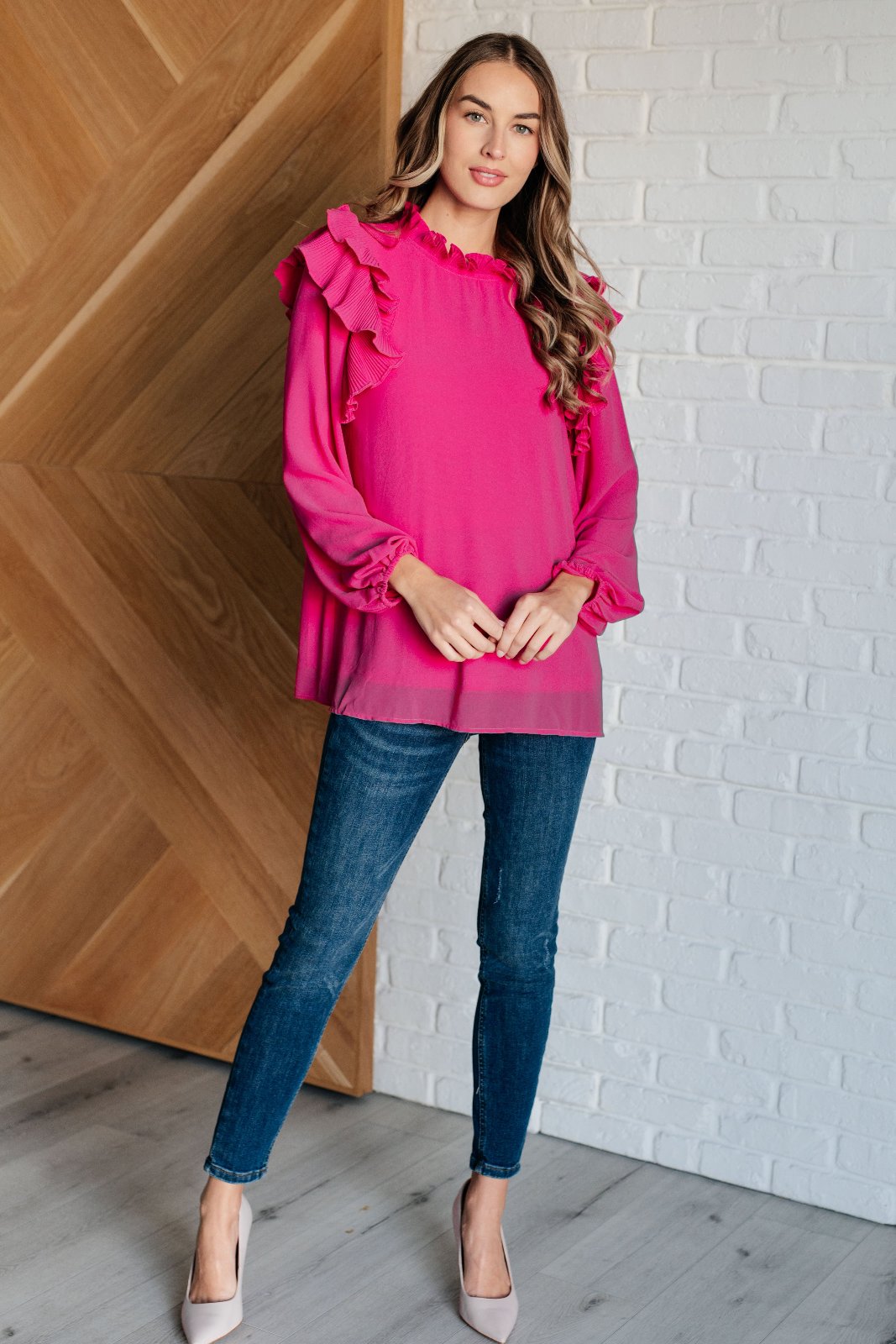 Pink Ruffled Crepe Top