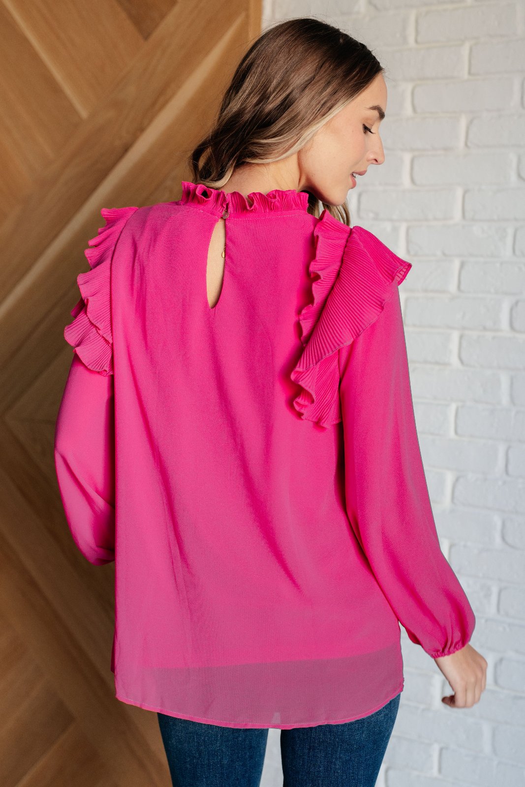 Pink Ruffled Crepe Top