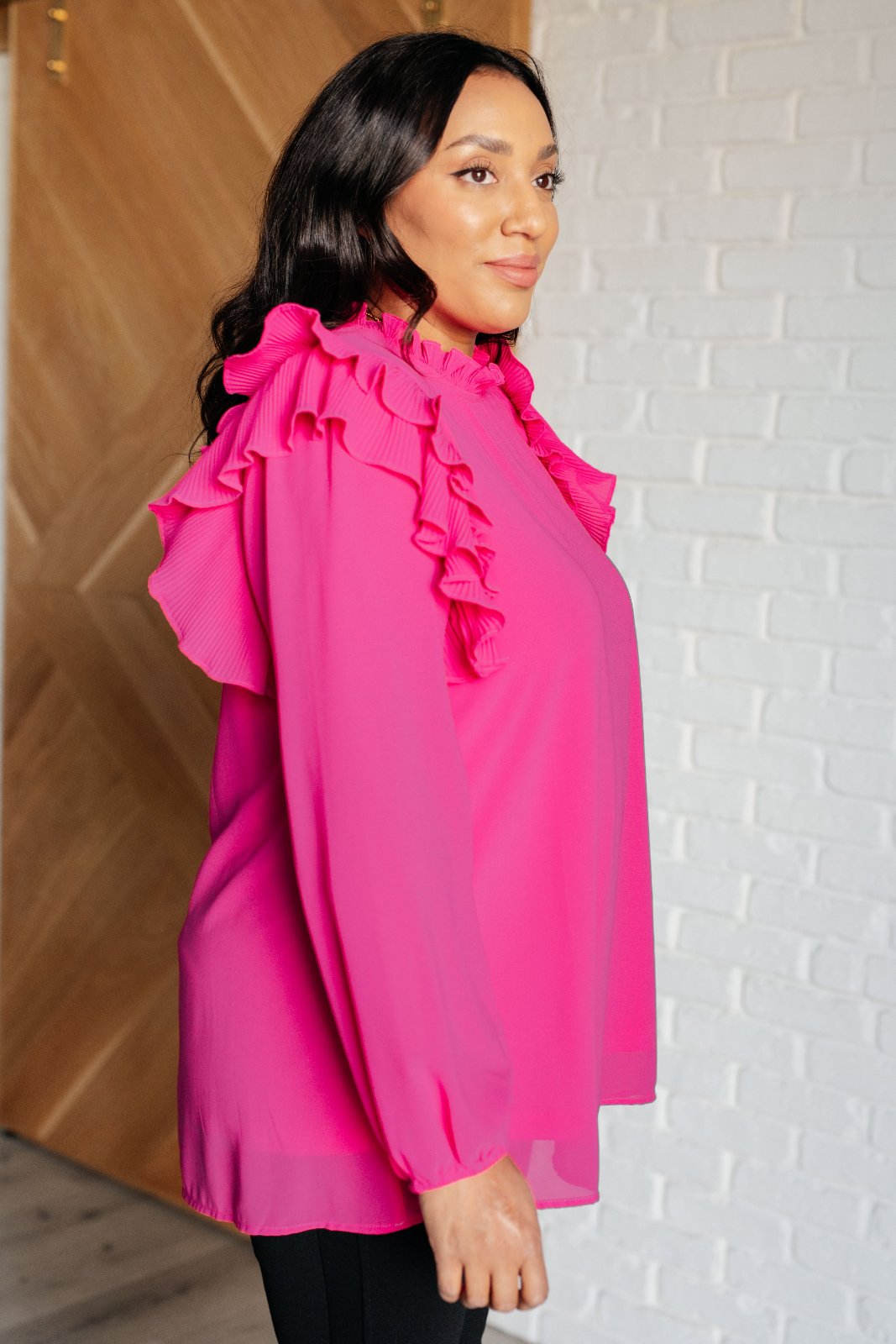 Pink Ruffled Crepe Top