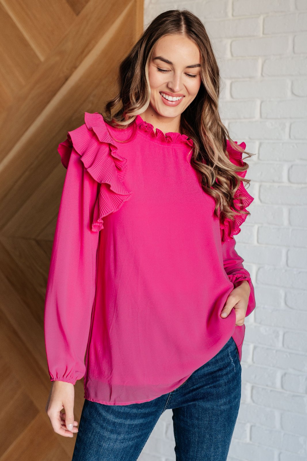 Pink Ruffled Crepe Top