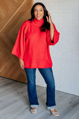 Red Raglan Sleeve Turtleneck Sweater