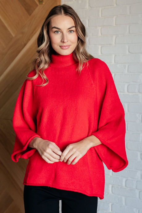 Red Raglan Sleeve Turtleneck Sweater