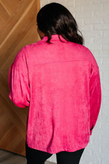 size 1X Pink Faux Suede Button Up Shirt back view