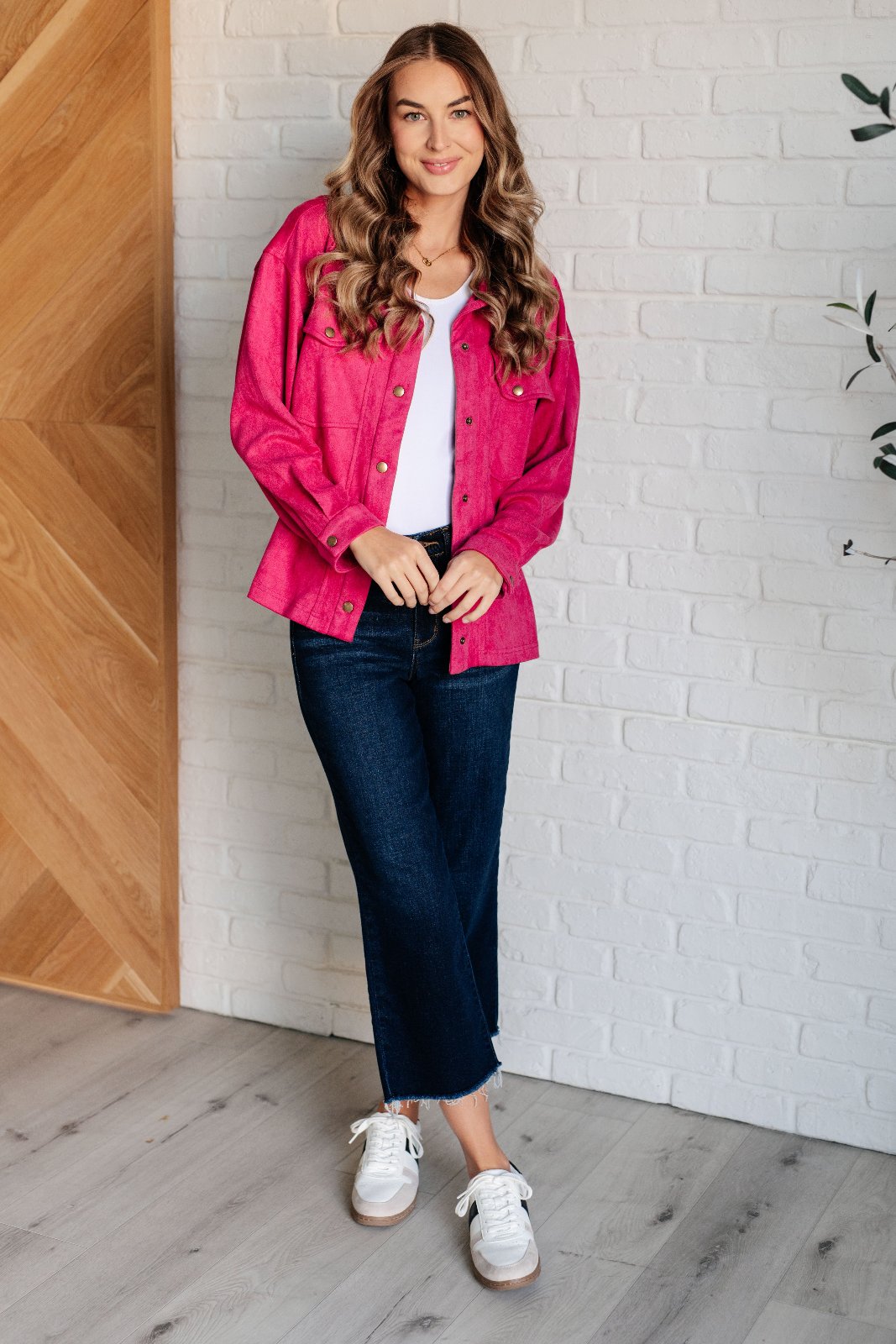 Pink Faux Suede Button Up Shirt