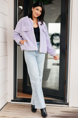 Lavender Faux Fur Bomber Jacket