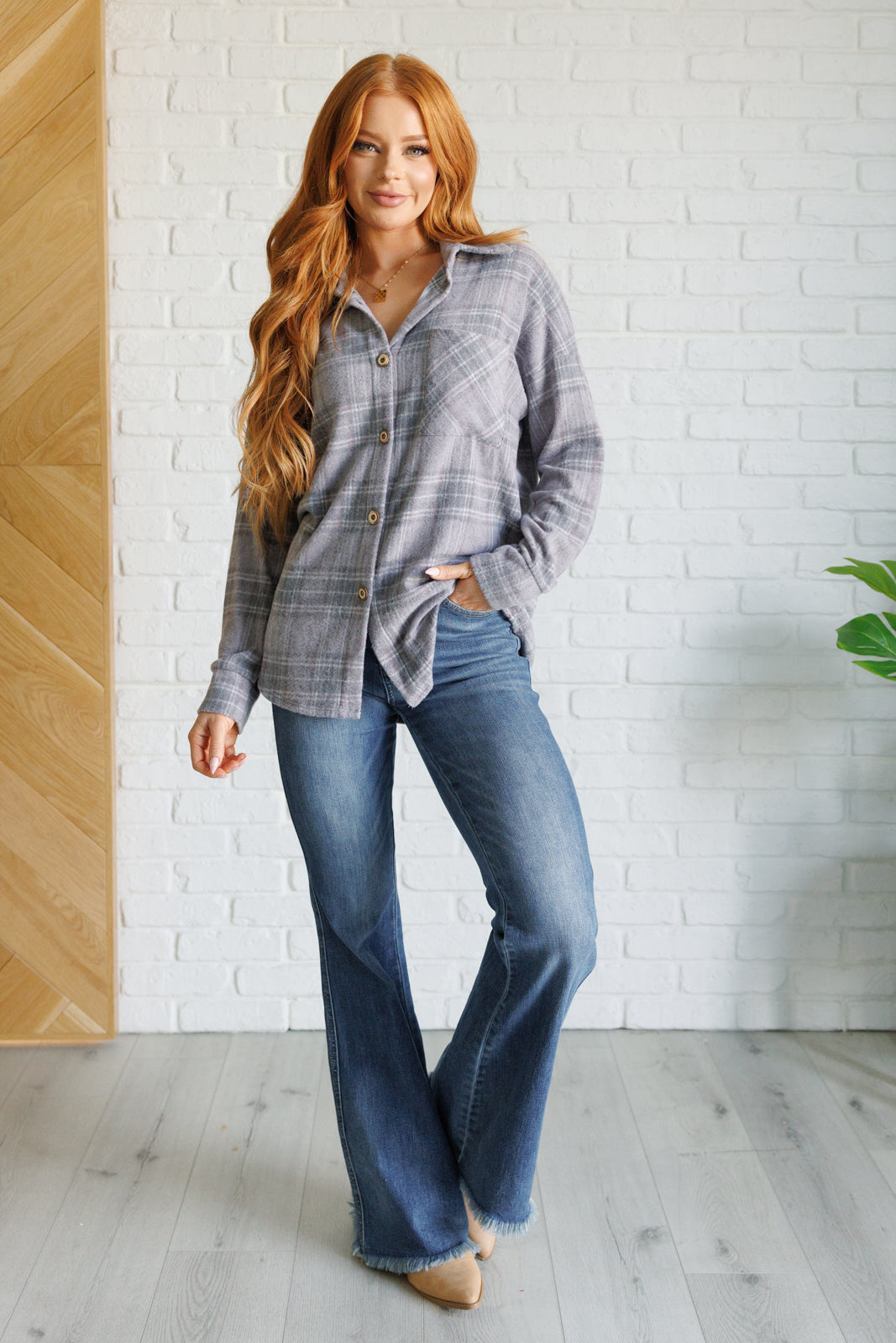 Cozy Grey Plaid Button Up Shirt