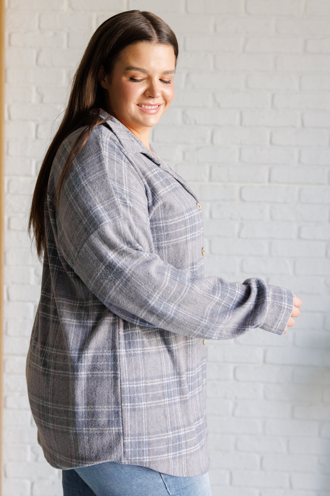 Cozy Grey Plaid Button Up Shirt