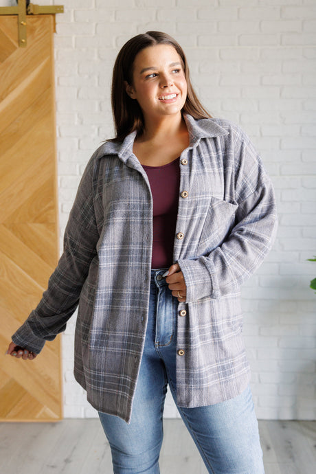 Cozy Grey Plaid Button Up Shirt