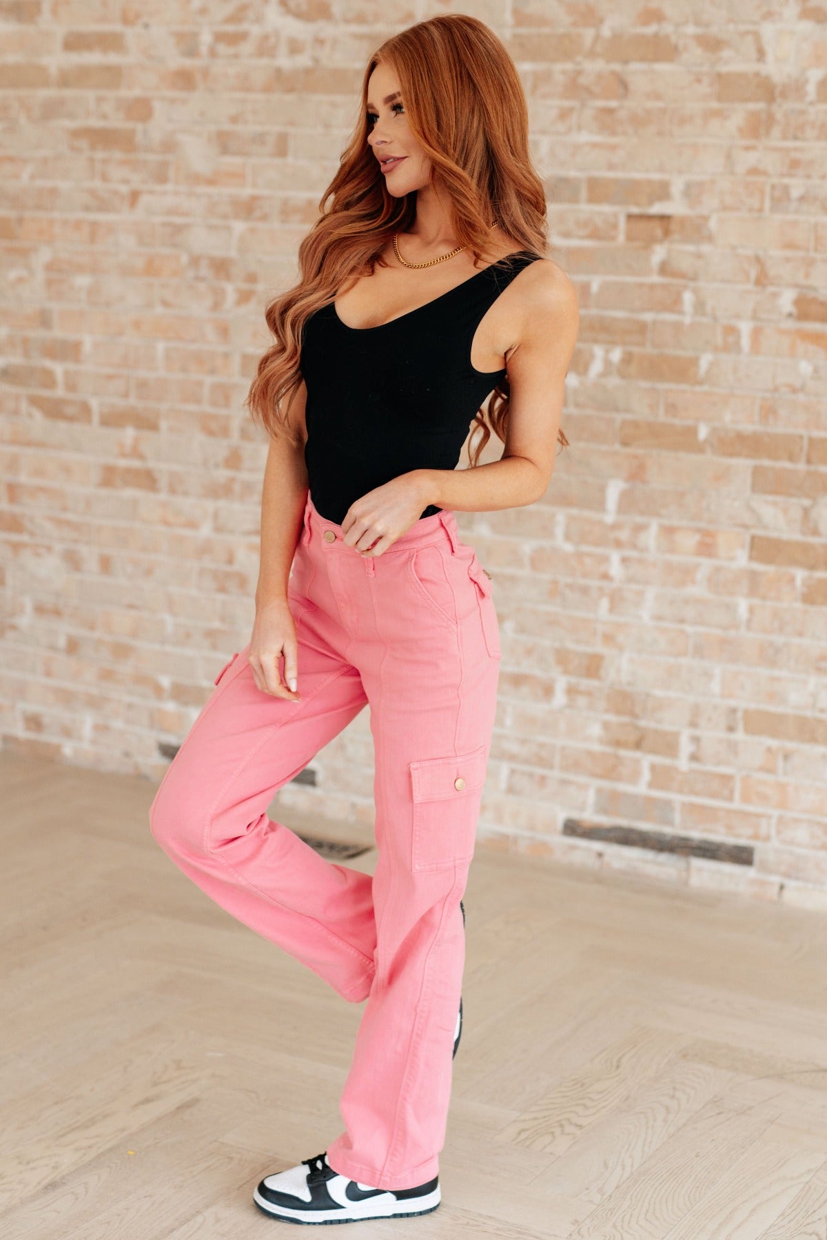 Judy Blue High Rise Cargo Jeans in Pink