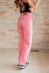 Judy Blue High Rise Cargo Jeans in Pink