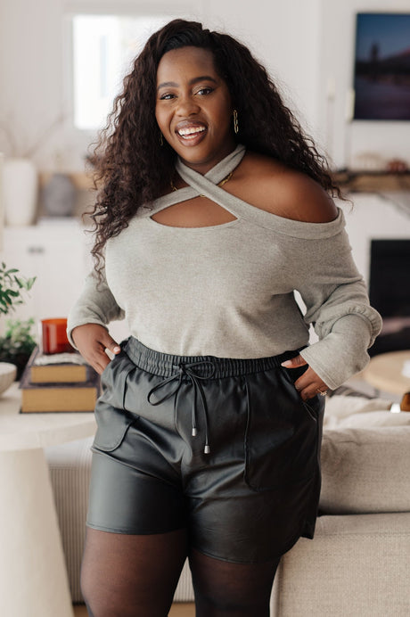 Black plus size faux leather shorts