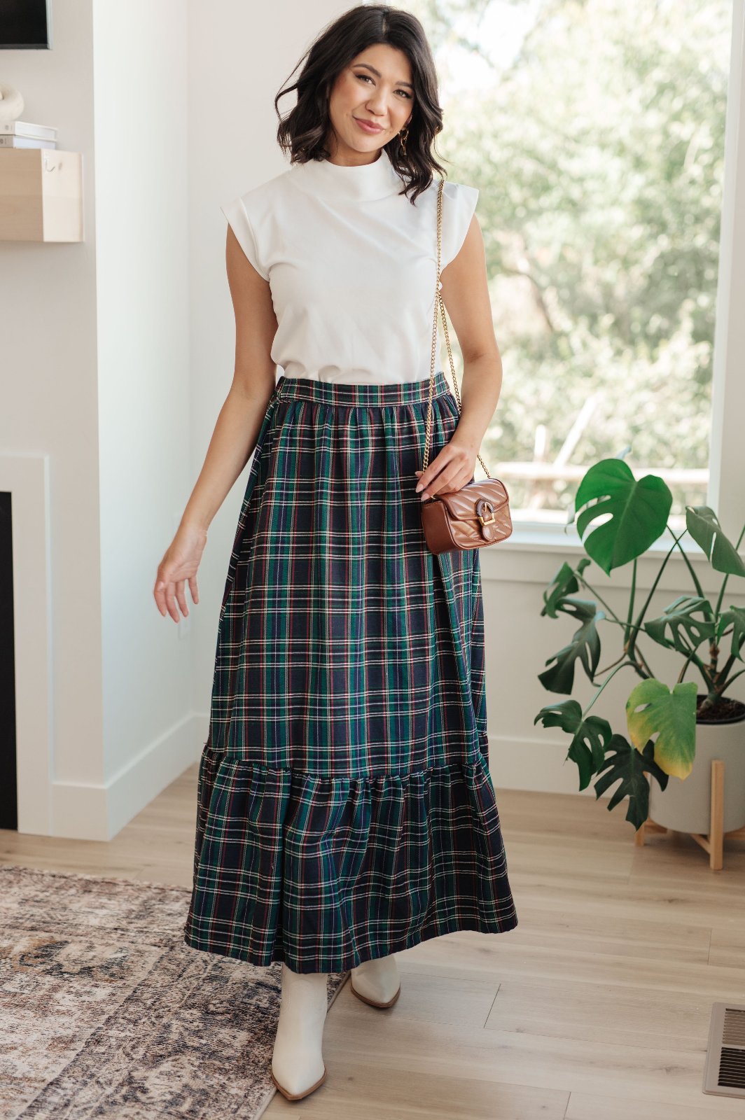 Tiered Plaid Maxi Skirt