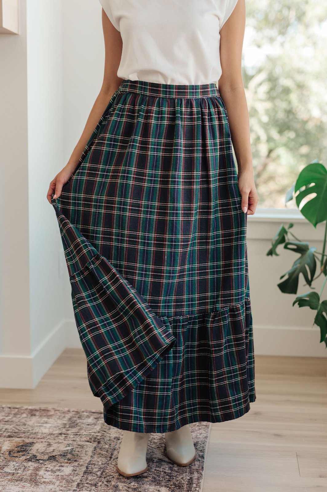 Tiered Plaid Maxi Skirt