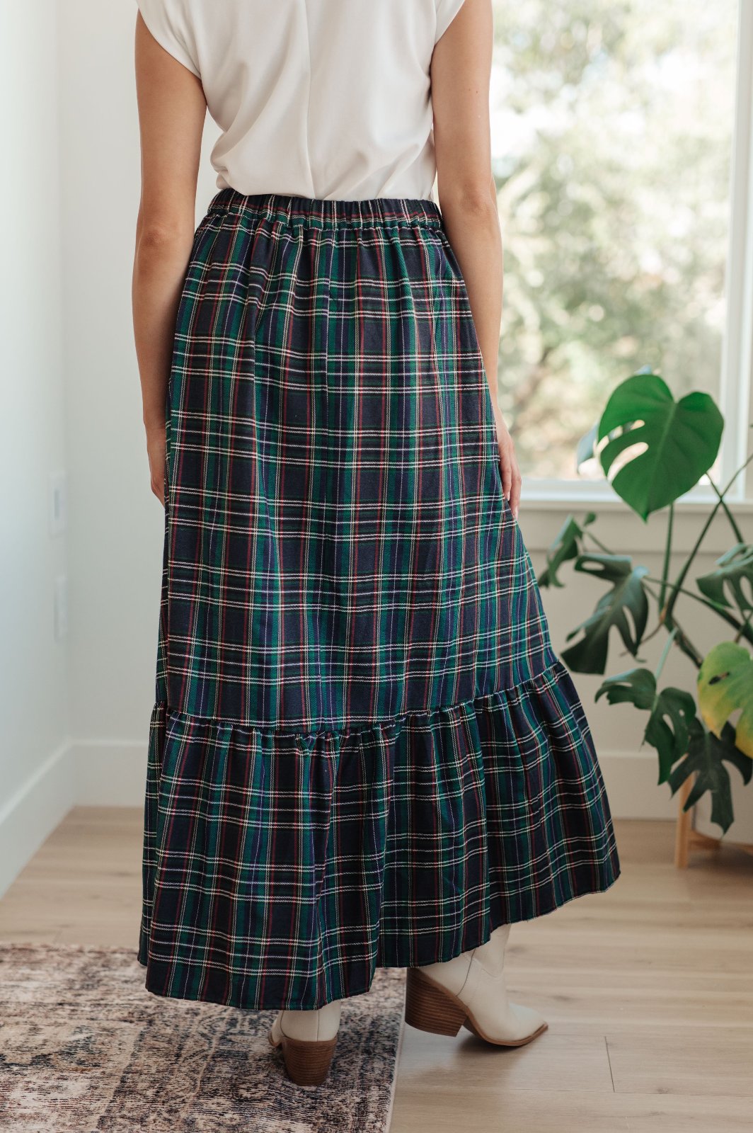 Tiered Plaid Maxi Skirt