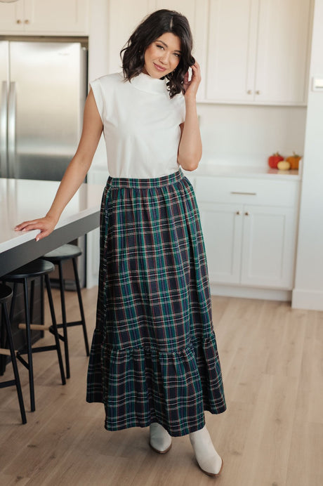 Tiered Plaid Maxi Skirt