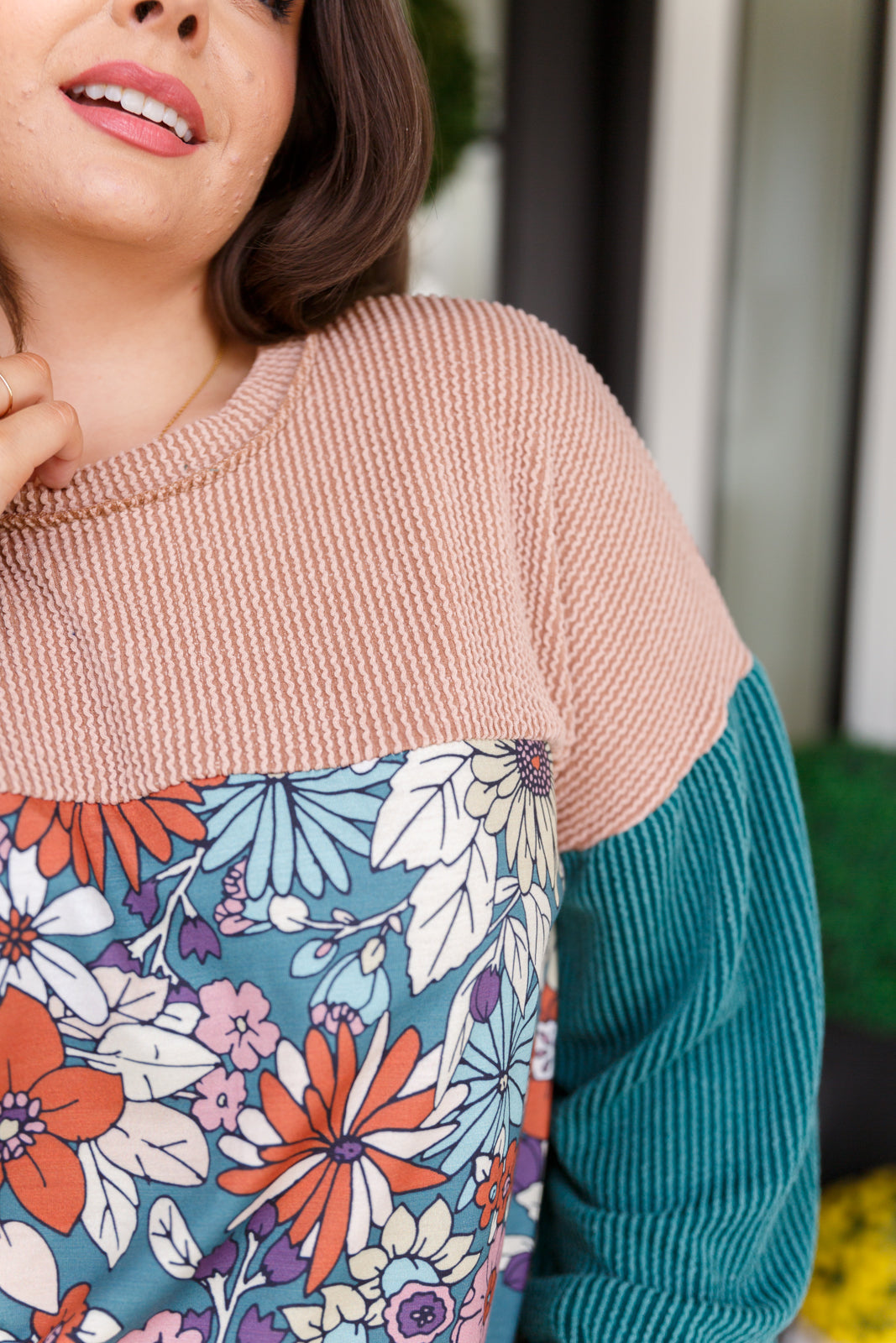 Retro Floral Color Block Top