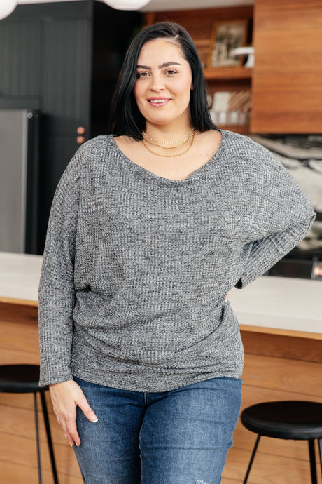 Plus Size Warm Thoughts Ribbed Top in Charcoal front