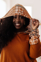 plus size rust Lightweight Mixed Print Hoodie