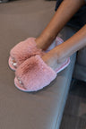 Plush Faux Rabbit Fur Slide Slippers Pink