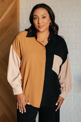 black and gold color block button up blouse