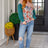 Retro Floral Color Block Top