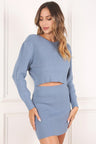 blue Ribbed Knit Mini Skirt Set