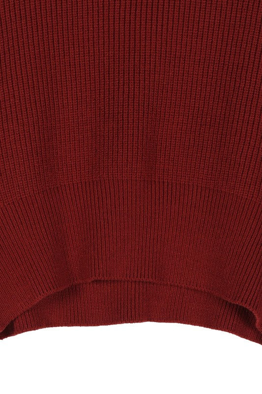 red ribbed knit top bottom hem