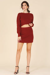 Ribbed Knit Mini Skirt Set full body view