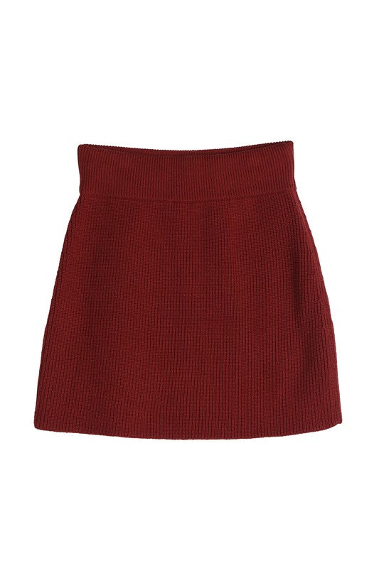 red ribbed knit skirt