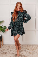 Tiered Satin Print Dress - Green Multi