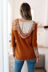 Lightweight Mixed Print Hoodie in rust back