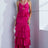 hot pink Chest Trim With Smocked Ruffled Layered Hem Dress