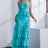 blue green Chest Trim With Smocked Ruffled Layered Hem Dress