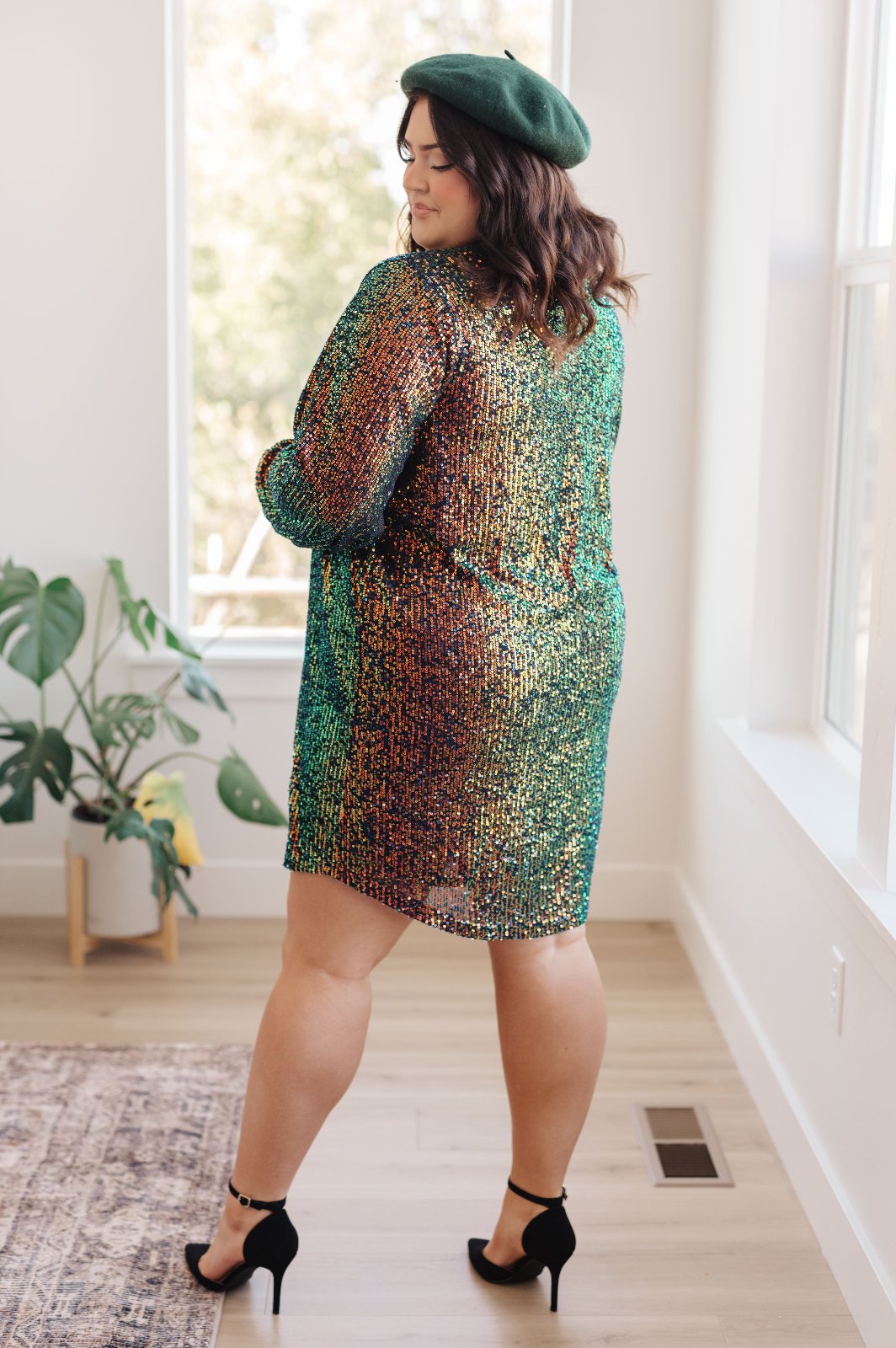 Green Shimmering Sequin Shirt Dress