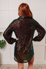 Green Shimmering Sequin Shirt Dress