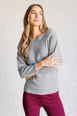 Dolman Sleeve Boat Neck Top in Grey