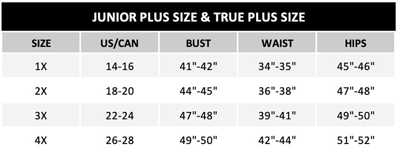 Tasha Wholesale plus size chart