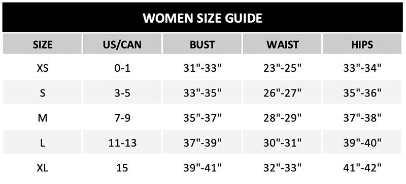Tasha Wholesale size chart