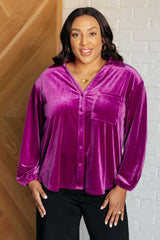 Purple Velvet Balloon Sleeve Top