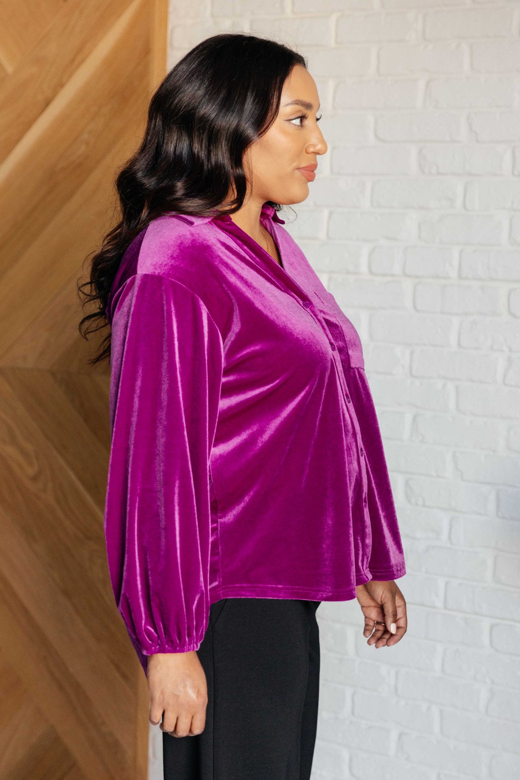 Purple Velvet Balloon Sleeve Top