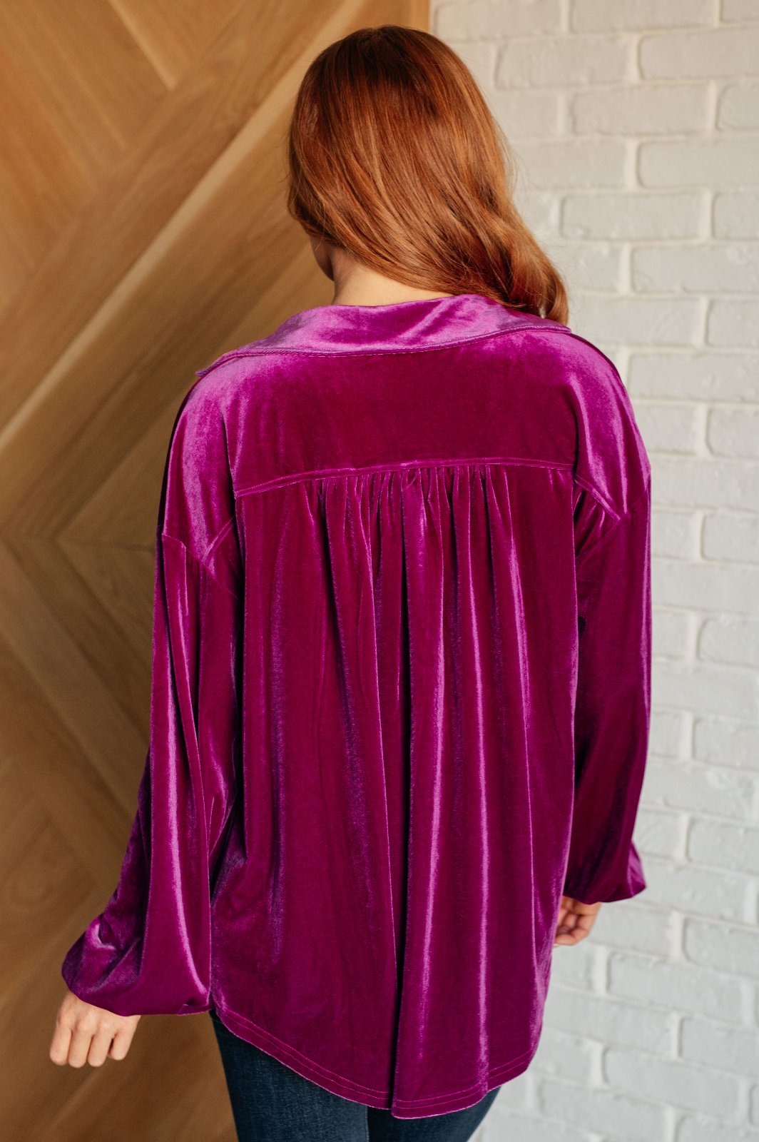 Purple Velvet Balloon Sleeve Top