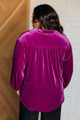 Purple Velvet Balloon Sleeve Top