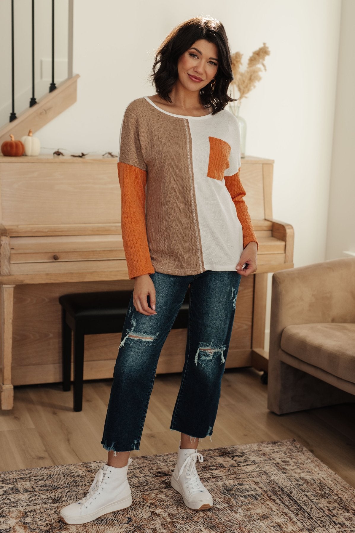 Fall for You Color Block Knit Top