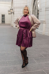 Velvet Ruffle Dress in Plum