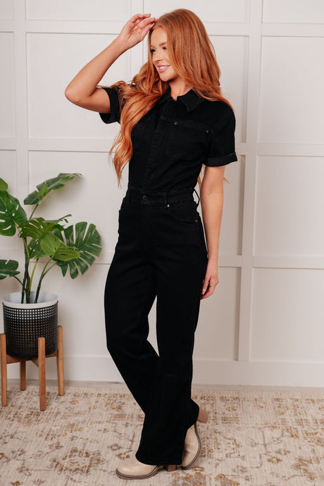 Judy Blue Control Top Black Denim Jumpsuit